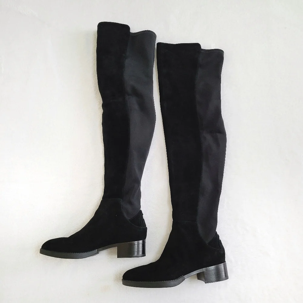 Tory Burch Caitlin Over the Knee Boots Black Suede Stretch Tall OTK Boots Size 5